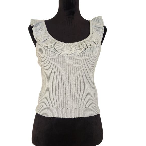 DOUBLE Zero Blue Knit Tank with Ruffle, Size Large - Picture 1 of 9